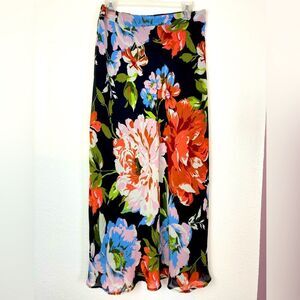 Gorgeous Maxi Skirt Floral Chiffon Black with Beautiful Flowers NWOT lined